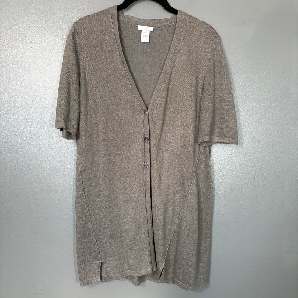 J Jill Women's Linen Blend Green/Gray Minimalist Cardigan Sweater - Size Small